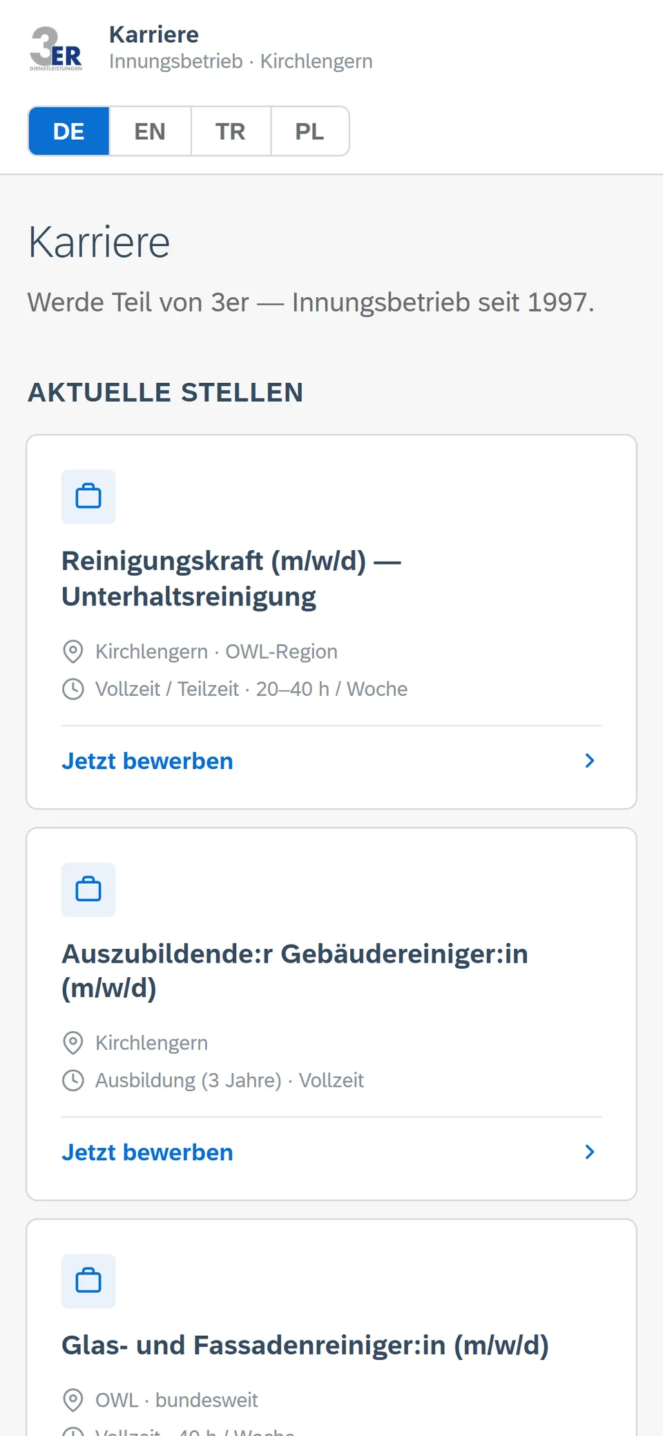 Bewerberportal auf dem Smartphone: Stellenliste mit Sprachumschalter