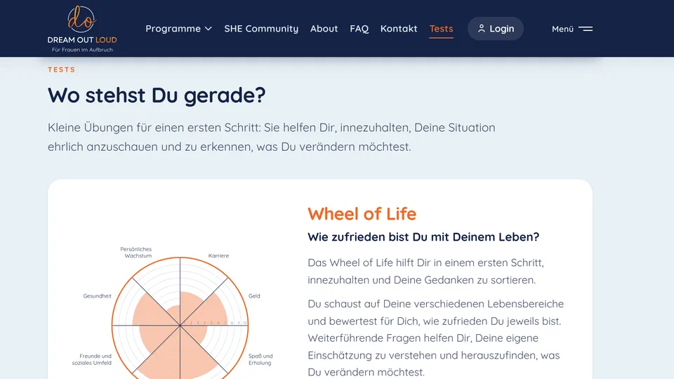 Ausschnitt der Website von Dream Out Loud