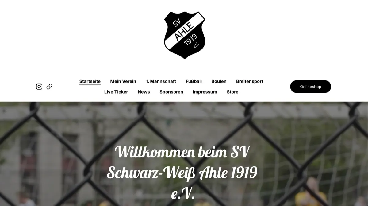 Startseite der Website des SV SW Ahle