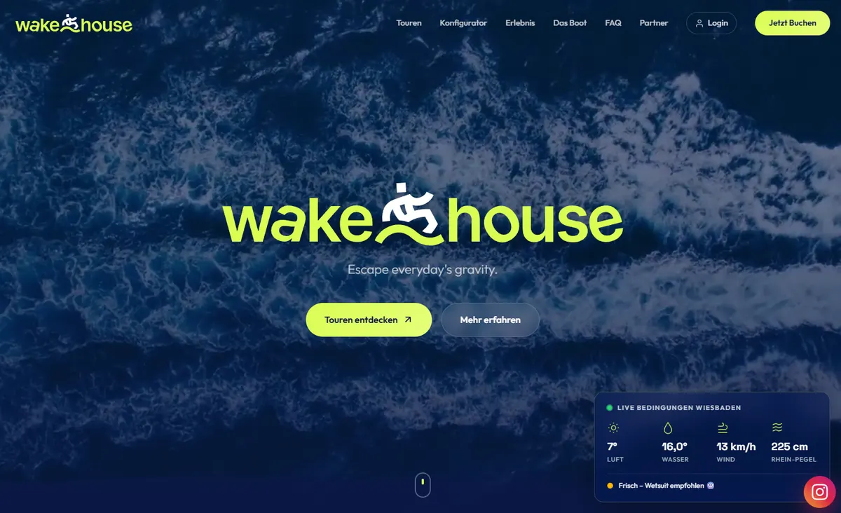 Startseite der Website von WakeHouse